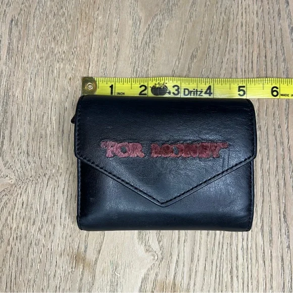 Off-White For Money Black Leather Wallet Fuchsia Pink Embroidered Velvet Effect